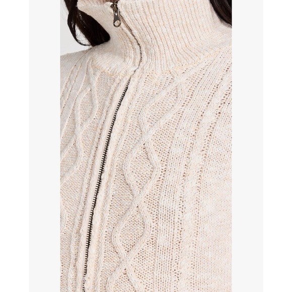 Free People Chunky Cable Knit Zipper Front Sweater Dress Beige XS Academia Boho - Picture 10 of 16